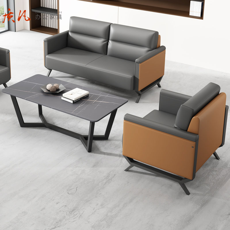 质凡贵宾单人沙发高档办公沙发组合 1+3+岩板Y款茶几