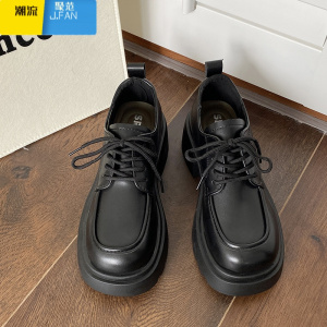 聚范搭配裙子粗跟厚底小皮鞋女2024新款复古学院乐福鞋系带英伦风单鞋
