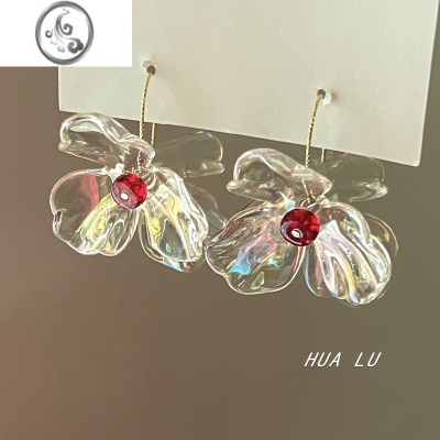JiMiHUALU-半夏山茶 气质透明花朵耳饰高级感小众仙美山茶花耳环耳夹