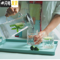 三维工匠冷水壶玻璃可高温家用茶壶套装大容量凉水壶水杯扎壶加厚白开水壶 铁艺托盘蓝色大号