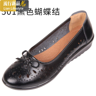暖青汇妈妈鞋凉鞋夏季2021新款皮软底中年平底中老年女鞋老人舒适防滑