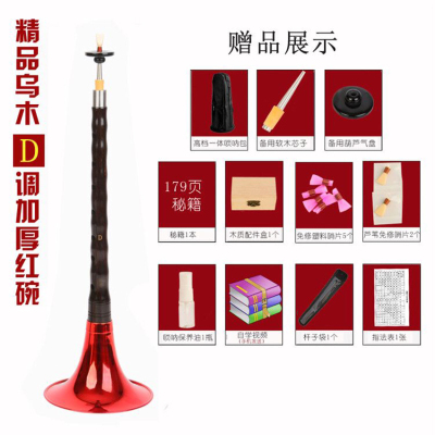 炎黄唢呐黑檀乌木D调红木d调唢呐成人初学者唢呐乐器全套精品乌木D红碗+10赠品+包+竖笛