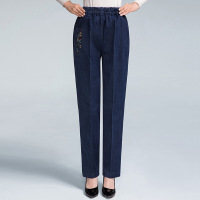 迪鲁奥(DILUAO)妈妈牛仔裤长裤老人女装春秋高腰直筒裤子中老年加肥加大女裤秋冬