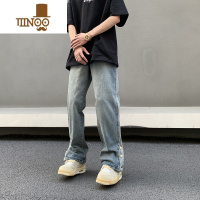 YANXU美式高街vibe复古水洗潮牌男生休闲裤脚排扣开叉长裤子牛仔裤男款