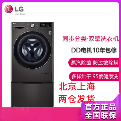 LG FQ13BVW 13.2kg双擎双驱变频滚筒全自动洗衣机蒸汽婴儿洗除螨防过敏洗烘一体洗衣机 黑色