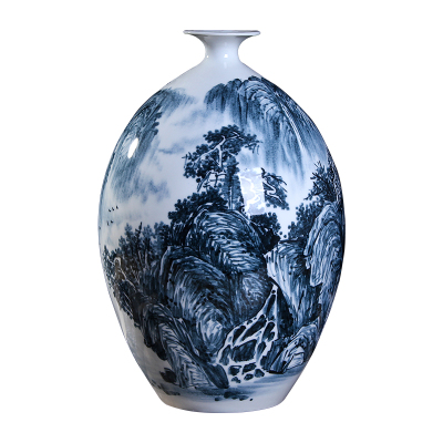 艺锦蓝国产地中海景德镇陶瓷器软陶手绘青花瓷花瓶插花山水画仿古中式客厅博古架摆件带收藏证书款式2