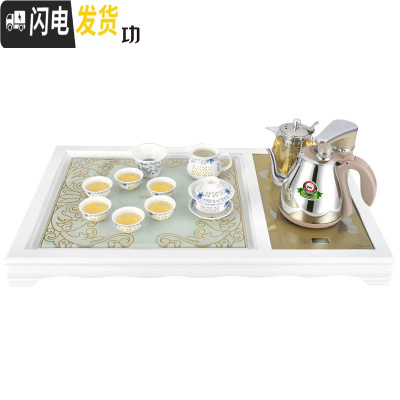 三维工匠 欧式茶具套装茶盘套装全自动一体功夫茶盘家用玻璃泡茶台 J32搭配F145赠镂空茶具(白色) 2件