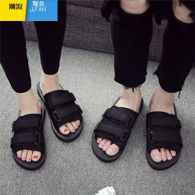 聚范夏季网红外穿时尚凉拖鞋男韩版潮流个性一字拖情侣学生防滑沙滩鞋