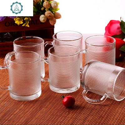 耐热玻璃水杯带把杯子家用茶杯套装果汁杯小号啤酒杯喝茶杯封后六只装透明洛克把杯