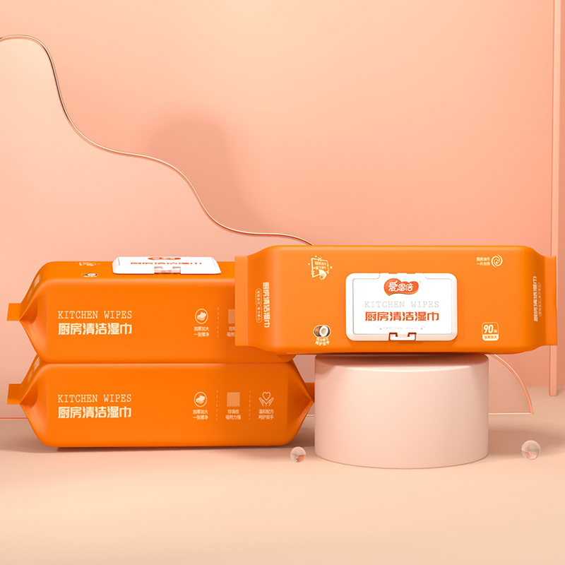 爱恩倍厨房湿巾去除油污加大加厚珍珠纹90片*3包