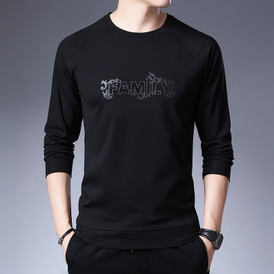 梵克公牛2021秋季新款男式卫衣商务休闲流青年修身套头圆领长袖卫衣官方男装113HB9546黑色