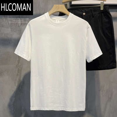 HLCOMAN 洛塞黑白基础款男女同款情侣T恤衫夏季简约百搭短袖上衣