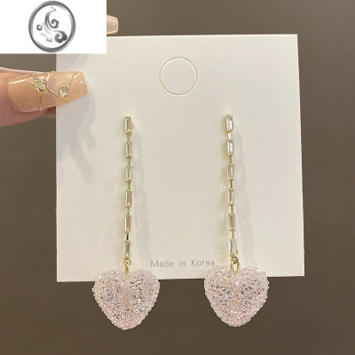 JiMi粉色软糖爱心耳环女轻奢高级感锆石流苏耳坠甜美个性ins风耳饰品