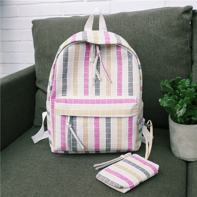 新款街拍书包女韩版原宿ulzzang高中学生百搭帆布双肩包森系格子背包SN0459-定制玫红色玫红色
