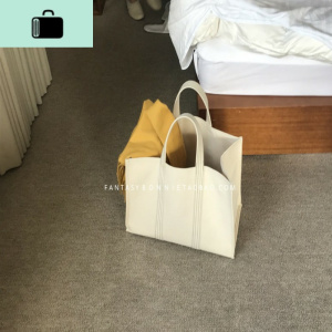 帆布手提包女2019新款纯色布包简约百搭明显装饰大号单肩包托特包NEW LAKE 乳白色女士单肩包 乳白色