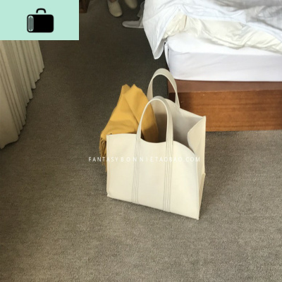 帆布手提包女2019新款纯色布包简约百搭明显装饰大号单肩包托特包NEW LAKE 乳白色女士单肩包