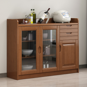 青木川 实木酒柜餐边柜一体靠墙客厅餐厅厨房碗柜两门三门1.6米收纳柜储物柜置物架备餐柜茶水柜矮柜灰白色简约现代轻奢