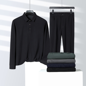 恒源祥中老年人男士宽松长袖polo衫套装中年爸爸装休闲t恤两件套