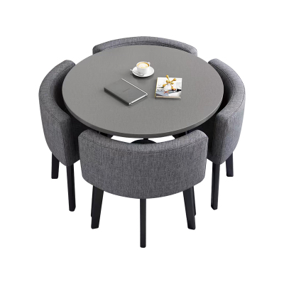 中豫鑫泽ZYXZ4100945 简约接待桌椅洽谈桌椅 一桌四椅 灰色圆桌灰色布椅