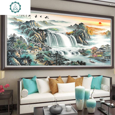 旭日东升十字绣2019新款线绣客厅大幅山水画流水生财自己绣手工封后印花大格4股绣丝线-180*80cm
