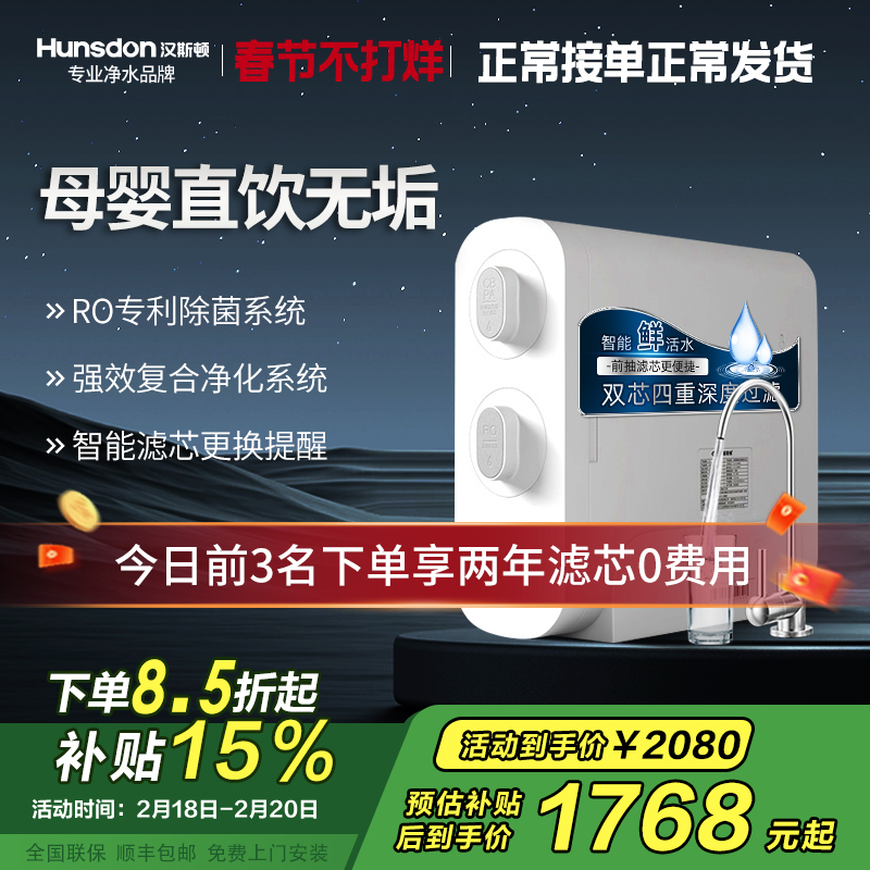 汉斯顿/Hunsdon 0阻垢剂添加净水器家用直饮净水机厨下式RO反渗透母婴直饮机自来水过滤器D3