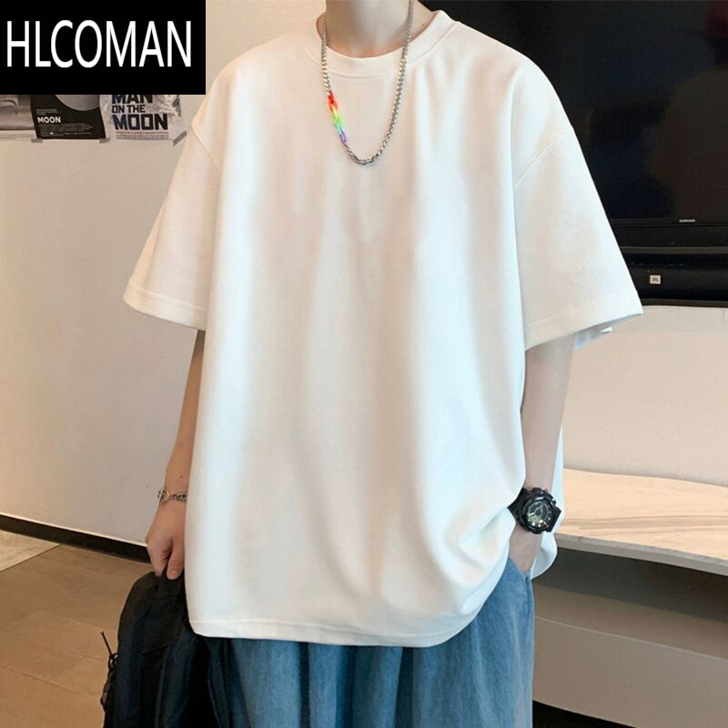 HLCOMAN潮牌t恤男2025新款短袖夏季上衣学生宽松五分袖体恤半截袖打底衫