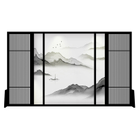 新中式屏风隔断客厅山水玄关别墅实木定制镂空酒店装饰格栅大座屏 黑胡桃木:200*180cm高 整装