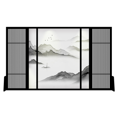 新中式屏风隔断客厅山水玄关别墅实木定制镂空酒店装饰格栅大座屏 黑胡桃木:200*180cm高 整装