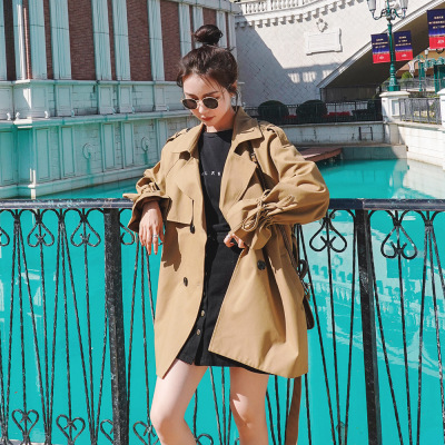 FISHBASKET米白色风衣女中长款小个子2020新款韩版宽松bf工装短款外套潮风衣女