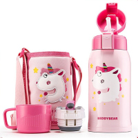 网红优选3D浮雕独角兽款杯具熊BEDDYBEAR儿童保温杯带吸管儿童水杯316不锈钢宝宝儿童保温壶600m