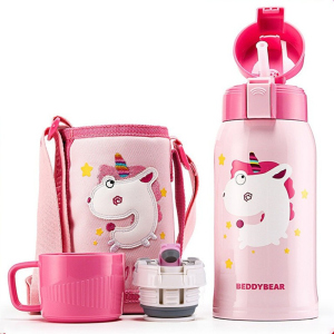网红优选3D浮雕独角兽款杯具熊BEDDYBEAR儿童保温杯带吸管儿童水杯316不锈钢宝宝儿童保温壶600m