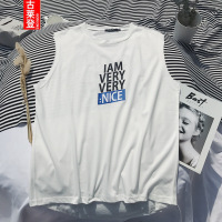 UYUK男生无袖T恤男欧美街头字母印花T恤衫男篮球背心街舞打底衫宽松T恤