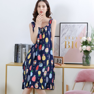 恋名媛吊带睡裙女夏季性感睡衣棉绸家居服绵绸大码人造棉连衣裙可爱薄款睡衣