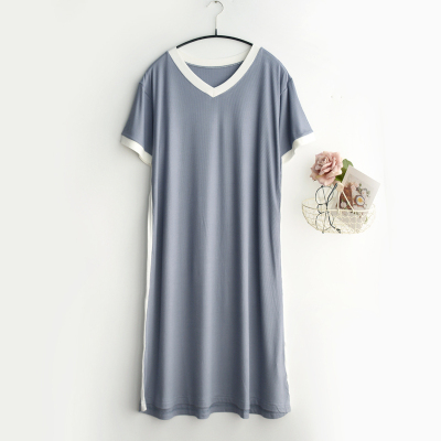 HLCOMAN简约系~珠家美绪撞色短袖睡裙女士夏季薄款莫代尔暗纹家居服睡衣睡裙