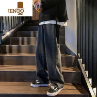 YANXU牛仔裤男宽松直筒黑色休闲长裤子韩版潮流复古潮牌百搭阔腿裤