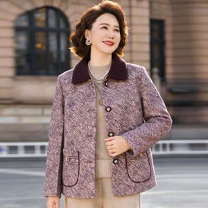 2026年妈妈装外套女洋气简约春秋款中老年开衫女40岁翻领短款中年