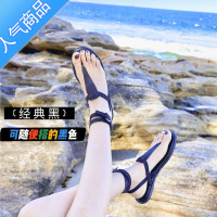 SUNTEK2023新款罗马夹脚民族风凉鞋女夏仙女风平底沙滩鞋波西米亚后绑带