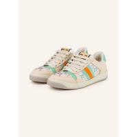 古驰(GUCCI)女鞋光滑皮革宝石印花休闲鞋银色金属细节羊皮毛领防