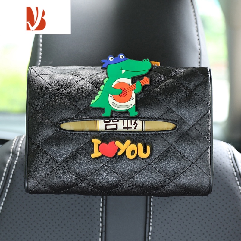 三维工匠车用纸巾盒套座椅靠背挂式车内抽纸盒扶手箱创意多车内装饰# 海盗鳄鱼黑底-送纸巾★