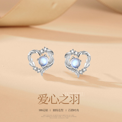 守护之心耳钉女S999足银个性气质百搭耳环时尚小香风耳饰批发礼物送女朋友老婆情人节七夕生日礼物
