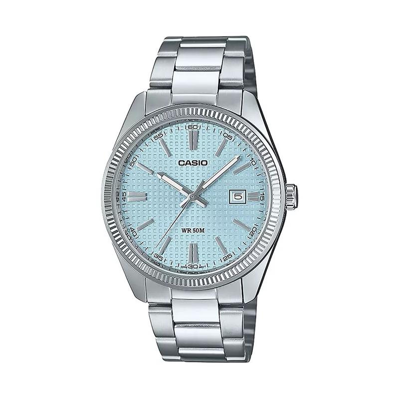 CASIO 男士银色不锈钢日韩表38.5mm防水蓝面进口手表