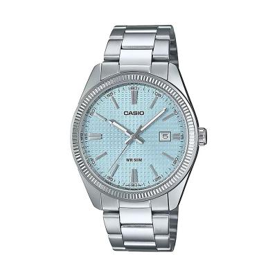 CASIO 男士银色不锈钢日韩表38.5mm防水蓝面进口手表