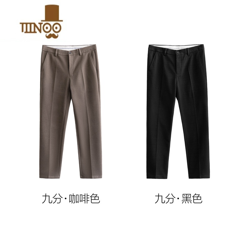 YANXU毛呢西裤男九分垂感锥形裤韩版加厚男士百搭修身直筒休闲裤