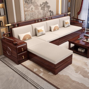 全实木乌金木沙发新中式客厅现代简约大小户型贵妃可储物木质家具