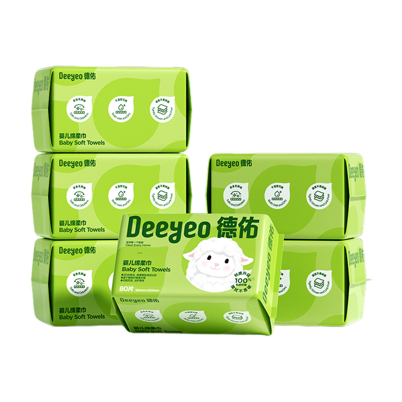 德佑绵柔巾80片*6包萌萌羊婴儿2001DYCT313(包装随机)