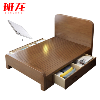 班龙高箱床1*2米+床垫胡桃色套