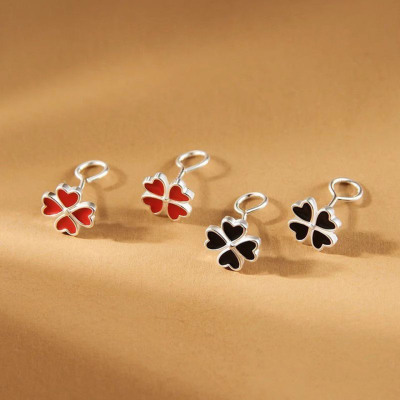 s925银针四叶草弯钩耳钉女小众设计气质简约个性耳环时尚精致耳饰送女朋友老婆情人节七夕生日礼物