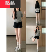 YIBUSHENG美式辣妹黑色高腰运动短裤女季薄款a字百搭休闲宽松阔腿热辣裤