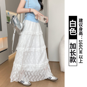 不规则蕾丝白色裙子女2026新款春秋高腰垂感a字长裙设计感蓬蓬裙