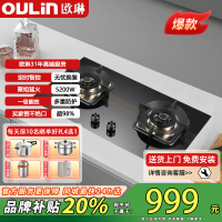 欧琳(OULIN)燃气灶双灶家用 智能定时天然气双灶具5.2KW大火力加厚钢化玻璃面板聚能盘燃气灶E3505B